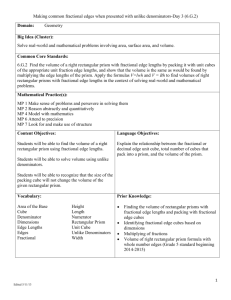 Volume with Fractional Edges Day 3 lesson plan