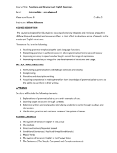 Course Title: Functions and Structures of English Grammar.