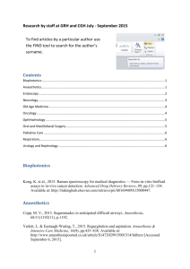 Research by staff GRH and CGH July – September 2015