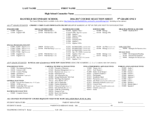 9th Grade Course Selection Sheet