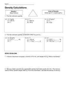 Density Calculations Worksheet I