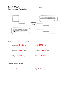 Metric Mania - Grade 9 Science