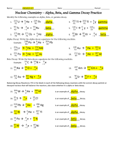 Nuclear Chemistry Practice 1/2 Sheet