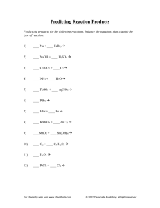 Predicting Reaction Products Worksheet