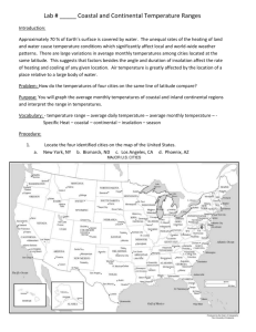 Lab # _____ Coastal and Continental Temperature Ranges