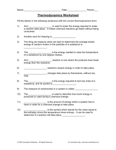 Thermodynamics Reactions Vocabulary