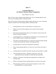 Quiz 3: Learning Objectives for Effective Resource