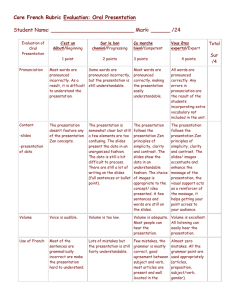 Core French Rubric Evaluation: Oral Presentation