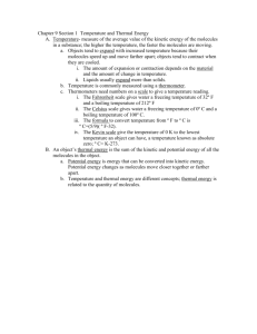 Chapter 9 Section 1 Temperature and Thermal Energy