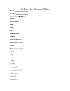 Unit Review – Pure Substances and Mixtures