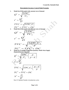 Deterministic Inventory Control Model