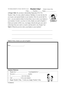 WORKSHEETS FOR FESTIVALS 【Teacher`s Day】