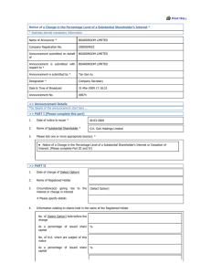 Print this page Notice of a Change in the Percentage Level of a