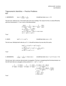 Trigonometric Identities — Practice Problems KEY