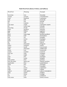 Math Word Parts (Roots, Prefixes, and Suffixes) Work Part Meaning