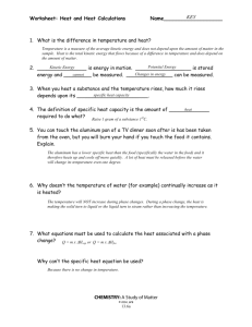 Worksheet: Heat and Heat Calculations