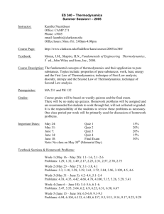 ES 340 – Thermodynamics Summer Session I – 2005 Instructor