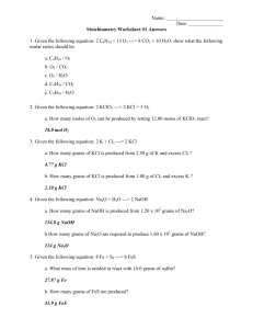 Stoichiometry Worksheet #1 Answers