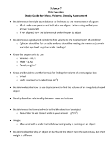 Science 7 Kotchounian Study Guide for Mass, Volume, Density