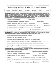 Vocabulary Building Worksheet – Level IV – Week 8A