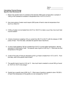 Specific Heat Worksheet #2