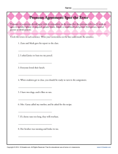 Pronoun Agreement: Spot the Error | Printable