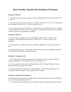 Heat Transfer/ Specific Heat Problems Worksheet