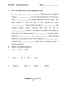 Balancing Equations Worksheet