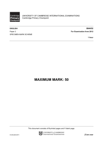 Cambridge Primary Checkpoint English P2 Specimen Mark Scheme