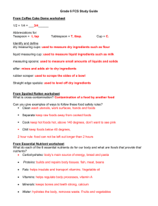 Foods Quiz Study Guide Key