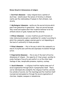 Ninian Smart's 6 dimensions of religion