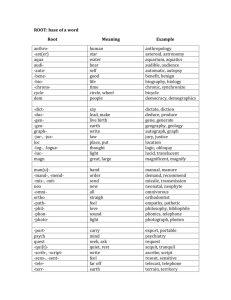 ROOT: base of a word Root Meaning Example anthro