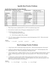 Worksheet - Specific Heat + Heat Transfer + Latent Heat