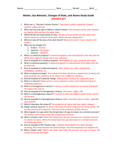 Matter, Gas Behavior, Changes of State, and Atoms Study Guide