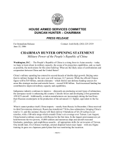 CHAIRMAN HUNTER OPENING STATEMENT HOUSE ARMED SERVICES COMMITTEE DUNCAN HUNTER – CHAIRMAN