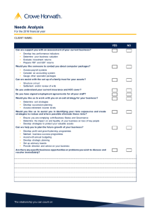 Needs Analysis For the 2016 financial year CLIENT NAME: