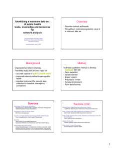 Overview Identifying a minimum data set of public health tasks, knowledge and resources