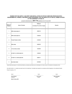 TENDER FOR THE SUPPLY, DELIVERY AND INSTALLATION OF OFFICE FURNITURE... ENVIRONMENTAL FRIENDLY MATERIALS AND PROCESSES, FOR THE INSISTUTE OF DIGITAL...