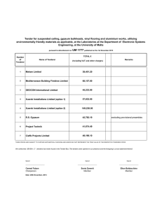 Tender for suspended ceiling, gypsum bulkheads, vinyl flooring and aluminium... environmentally friendly materials as applicable, at the Laboratories at the...