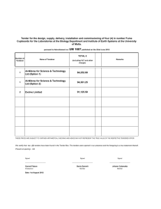 Tender for the design, supply, delivery, installation and commissioning of... Cupboards for the Laboratories at the Biology Department and Institute...