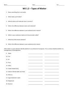 WS 1.2 – Types of Matter