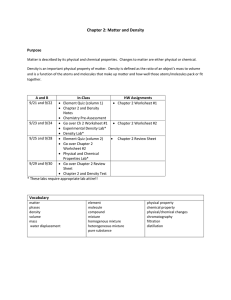 Chapter 2: Matter and Density  Purpose