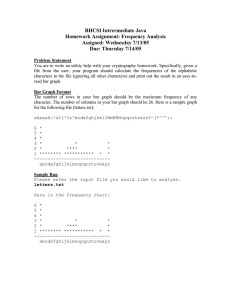 BHCSI Intrermediate Java Homework Assignment: Frequency Analysis Assigned: Wednesday 7/13/05 Due: Thursday 7/14/05