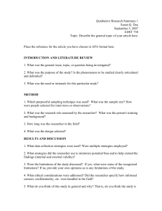 Qualitative Research Summary 1 Susan Q. Doe September 5, 2007 EDST 750