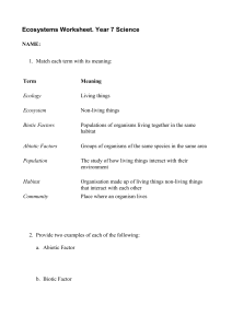 Ecosystems intro worksheet