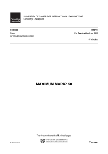 Secondary Checkpoint - Science (1113) Specimen 2012 Paper 1 MS