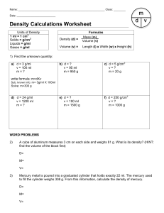 Density Calculations Worksheet