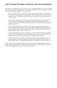 HOW TO CHOOSE THE CORRECT STATISTICAL TOOLS FOR YOUR RESEARCH
