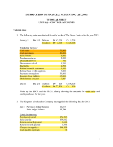 Unit 1(a) - Control accounts tutorial sheet